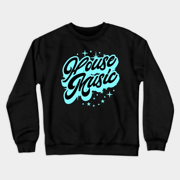 HOUSE MUSIC  - Signature and Stars (blue) Crewneck Sweatshirt by DISCOTHREADZ 